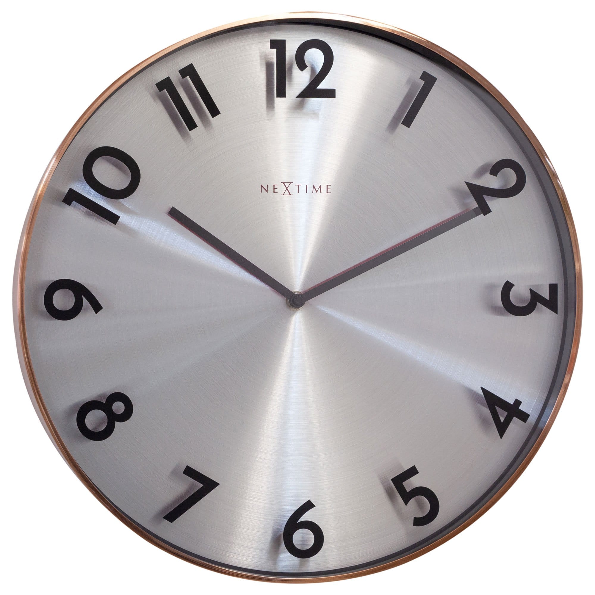 NeXtime Clocks Reflection wall clock, 40cm metal design, silent movement, front view showing sleek black finish and modern style.